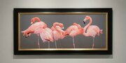 Large Oil Painting On Board Of Flamingos