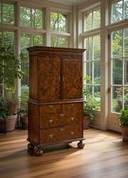 William And Mary - Walnut Cabinet On Chest 