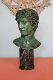 Antique Roman Bronze Benevento Head On Marble Base