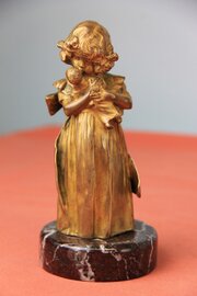 French Gilded Bronze Statue Of A Girl With Doll