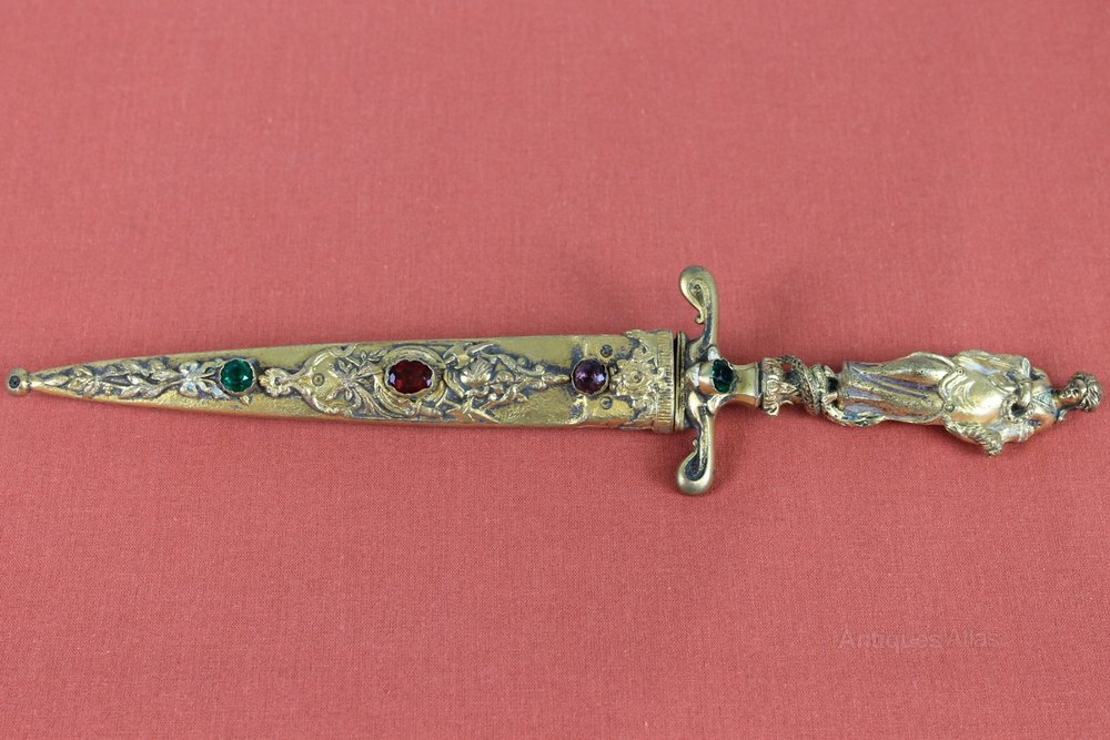 Antiques Atlas Victorian Cast Brass & Gilded Romantic Dagger