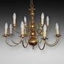 12 Branch Brass Dutch Style Scroll Arm Chandelier 