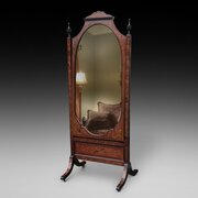 19thC Rosewood And Marquetry Inlaid Cheval Mirror
