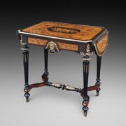 19thC Brass Mounted Marquetry & Ebony Table