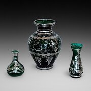 3 Early 20thC Art Nouveau Green Glass Vases 