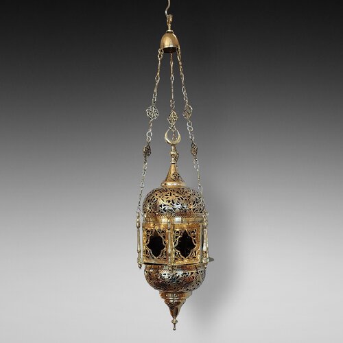 Brass and Stained Glass Moroccan Lantern