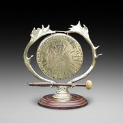Early 20thC Brass & Oak Table Top Gong