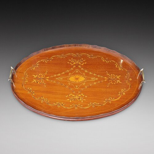 Edwardian Mahogany & Marquetry Butler's Tray
