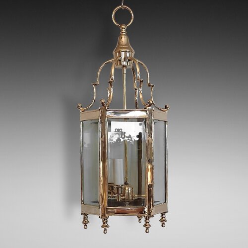 Edwardian  Brass Hexagonal Lantern