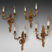 Four Early 20thC Brass Rococo Style Wall Lights