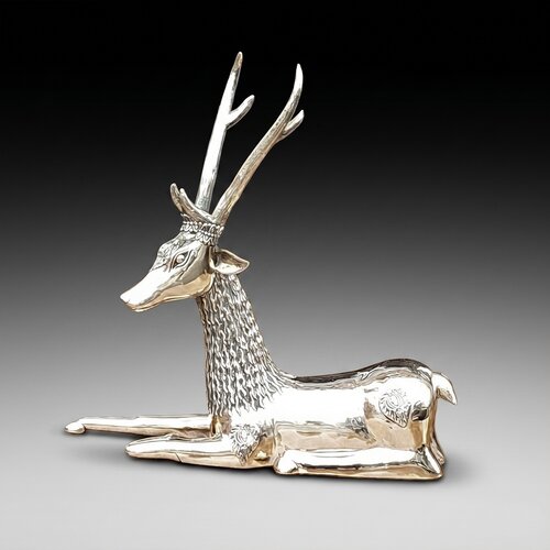  Large Indian Brass Deer sitting "en Couchant"