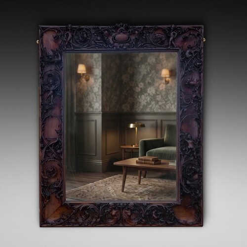 Large Victorian Carved Walnut Wall Mirror