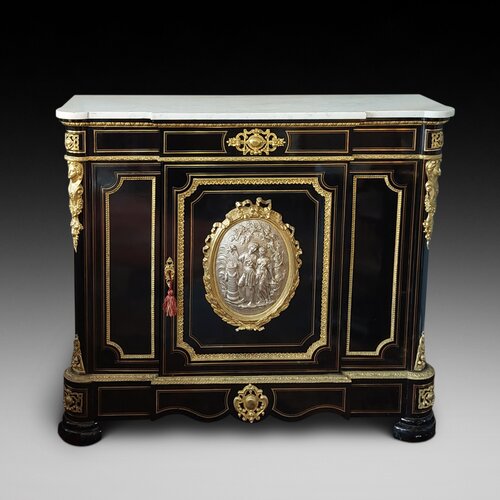 Napoleon III Ebonised & Marble Topped Side Cabinet