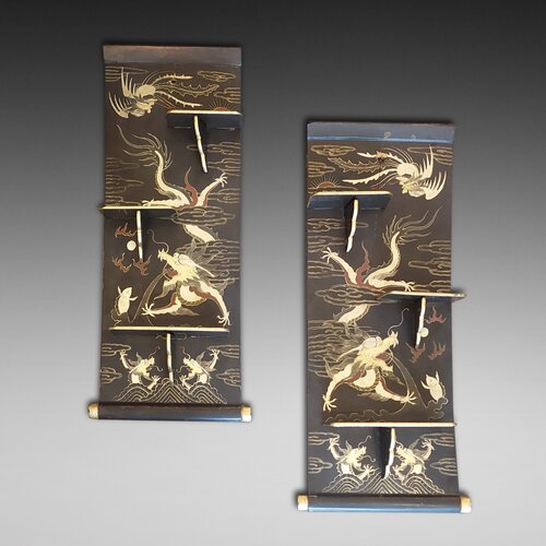 Pair of Early 20thC Chinese Lacquered Shelves