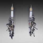 Pair Of Early 20thC Gilt Metal Cherub Wall Sconces