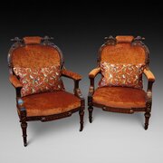 Pair Of Mid Victorian Rosewood Easy Arm Chairs