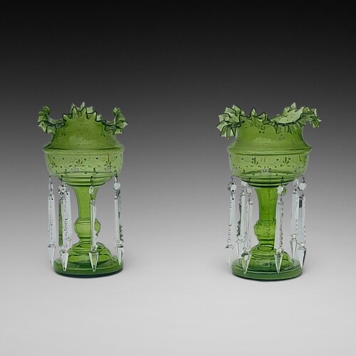 Pair of Victorian Green Glass Table Lustres