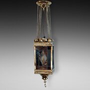 Victorian Brass And Coloured Glass Lantern