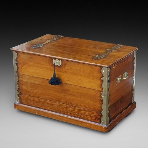 Victorian Pitch Pine  & Brass Bound Trunk