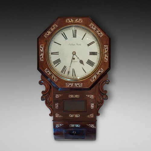 Victorian Rosewood & Inlaid Drop Dial Clock