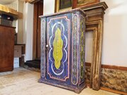 Cupboard Rare Folk Art Painted Pine Victorian 1870