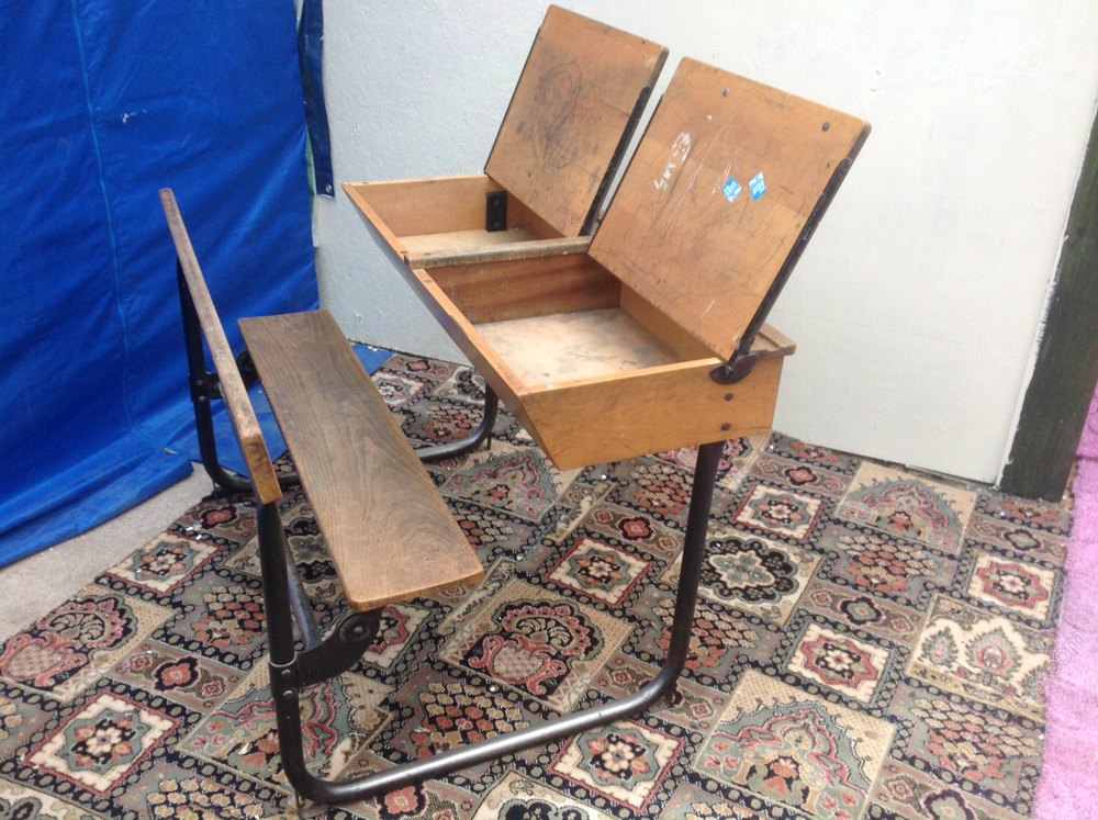 Vintage Double School Desk With Bench Seat, 1940's Antiques Atlas