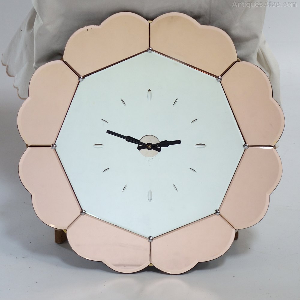 Antiques Atlas Art Deco Mirrored Glass Wall Clock 1930 S Art Deco Mirrored Glass Wall Clock 1930s