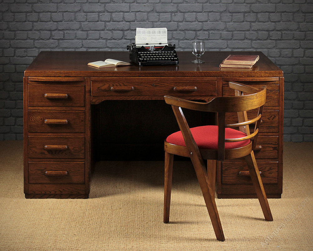 Art Deco Oak Pedestal Desk C.1930. Antiques Atlas