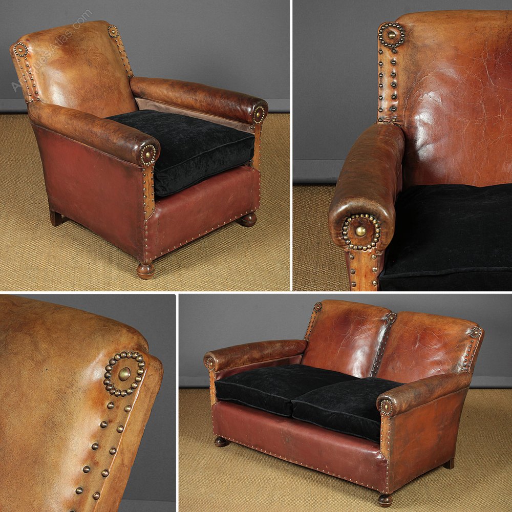 Bothy Type Leather Sofa & Armchair C.1920. ac049a6172 / 32810/1