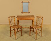 Faux Bamboo Bedroom Table, Mirror & Chairs C.1890
