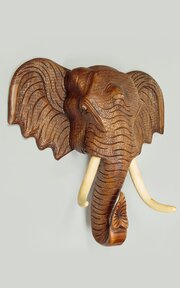 Large Carved Wooden Elephant Head