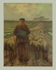 Large Oil Painting Of A Shepherd C.1950