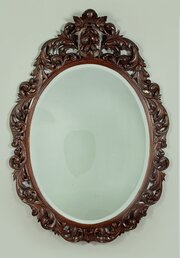 Large Oval Carved Oak Mirror C.1890