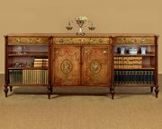 Long Bookcase Side Cabinet With Painted Decoration