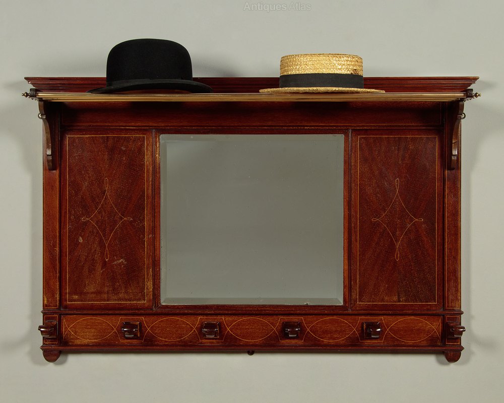 Mahogany Hall Mirror & Hat Rack With Hooks C.1910 Antiques Atlas