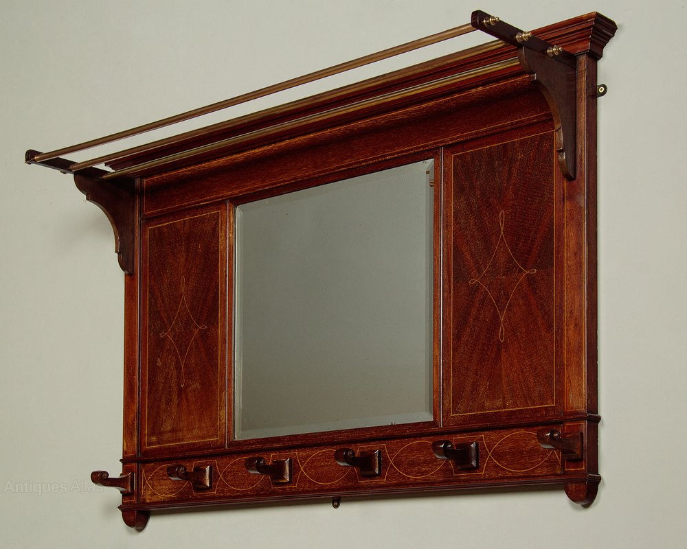Mahogany Hall Mirror & Hat Rack With Hooks C.1910 Antiques Atlas