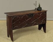 Naive Carved Oak Six Plank Chest C.1600