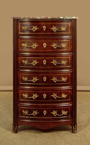 Narrow Brass Inlaid Chest Of Drawers C.1920