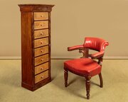 Narrow Mahogany & Leather Bank Of Drawers