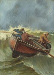 Oil Painting Of A Boat In A Storm Dated 1913