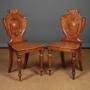 Pair of Carved Oak Hall Chairs c.1850