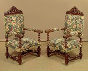 Pair Of Large Oak & Tapestry Armchairs C.1900