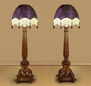 Pair Of Large Walnut Standard Lamps C.1900