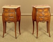 Pair Of Louis XV Style Marble Top Bedside Drawers 