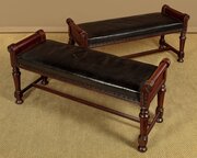 Pair Of Mahogany & Leather Benches C.1880