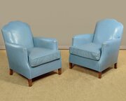 Pair Of Pale Blue Leather Armchairs C.1950