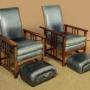 Pair of Reclining Leather Armchairs & Footstools