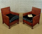 Pair Of Small Leather Bothy Armchairs C.1920