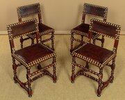 Set Of Four Oak & Leather Dining Chairs C.1920