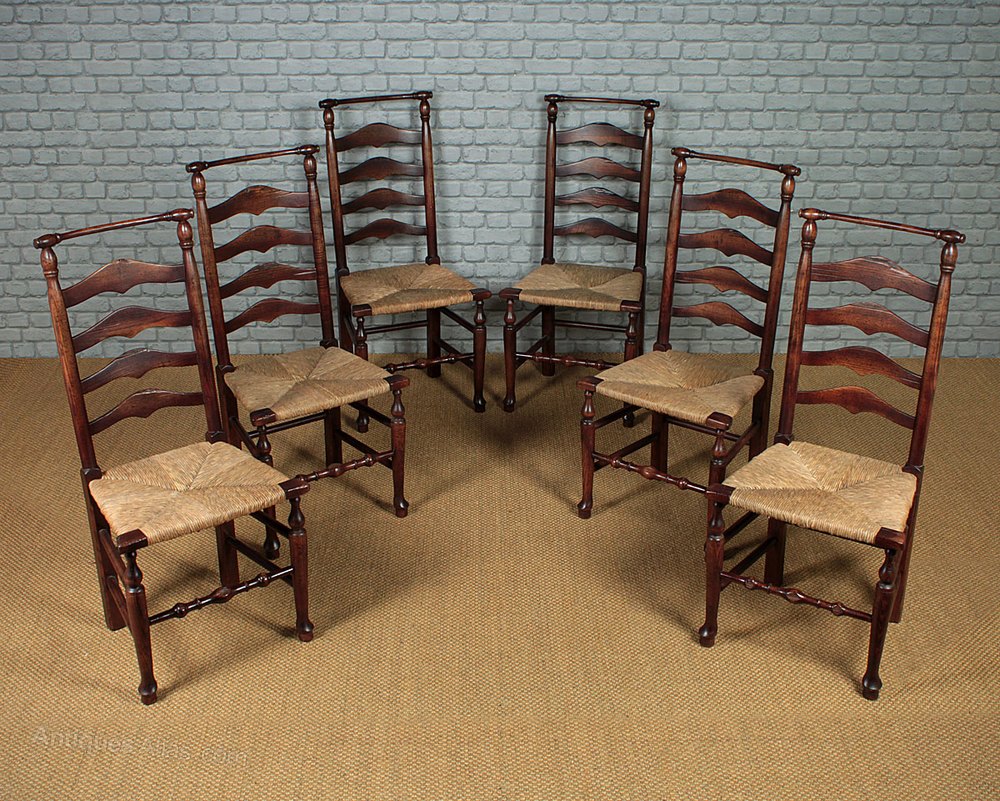 Antiques Atlas Set Of Six Ladderback Dining Chairs.